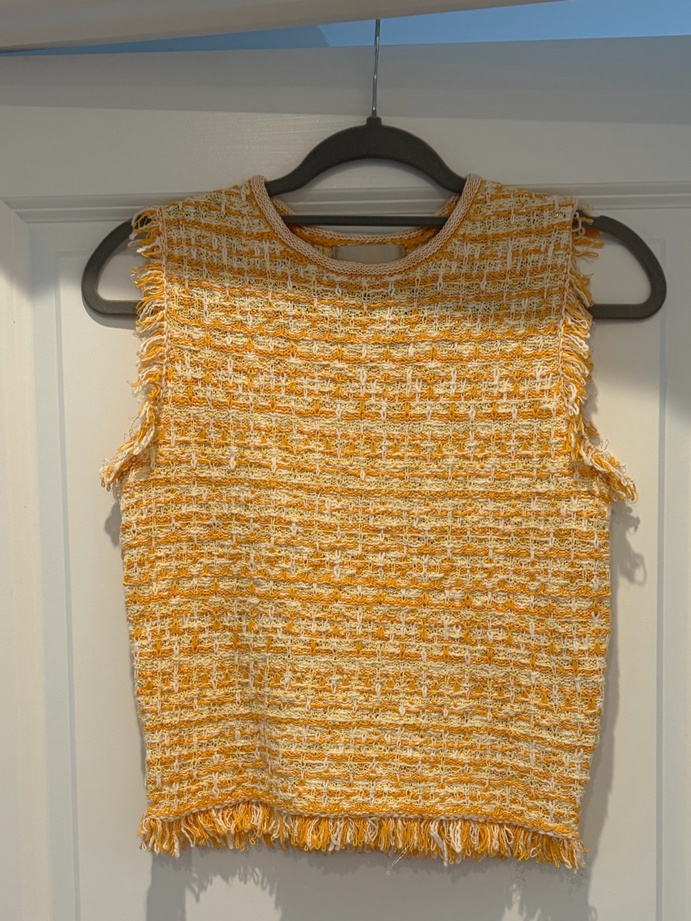 Yellow Tweed Fringe Sleeveless Top